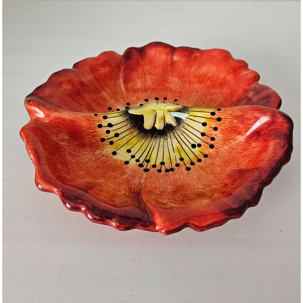 VTG Clay Art Pottery Poppy Divided Dish 2001 California Pottery